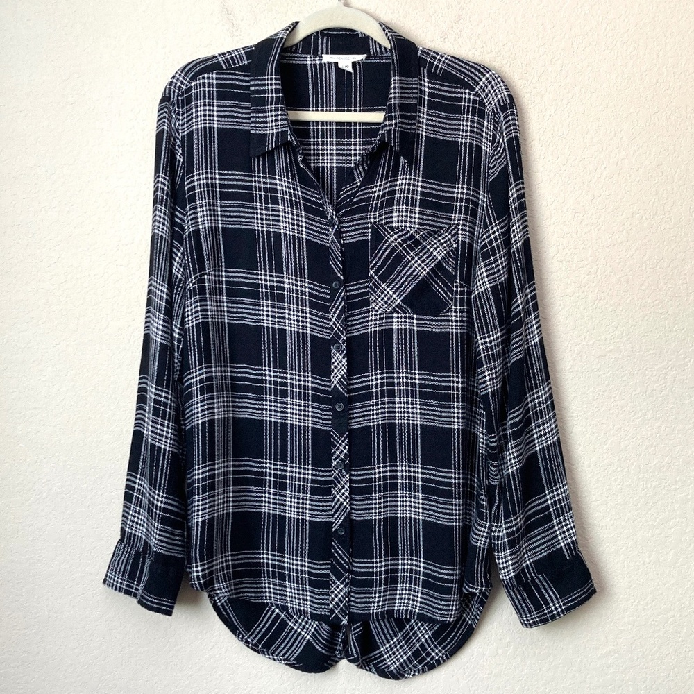 BLL Plaid Soft Button Down Shirt High Low Button Back